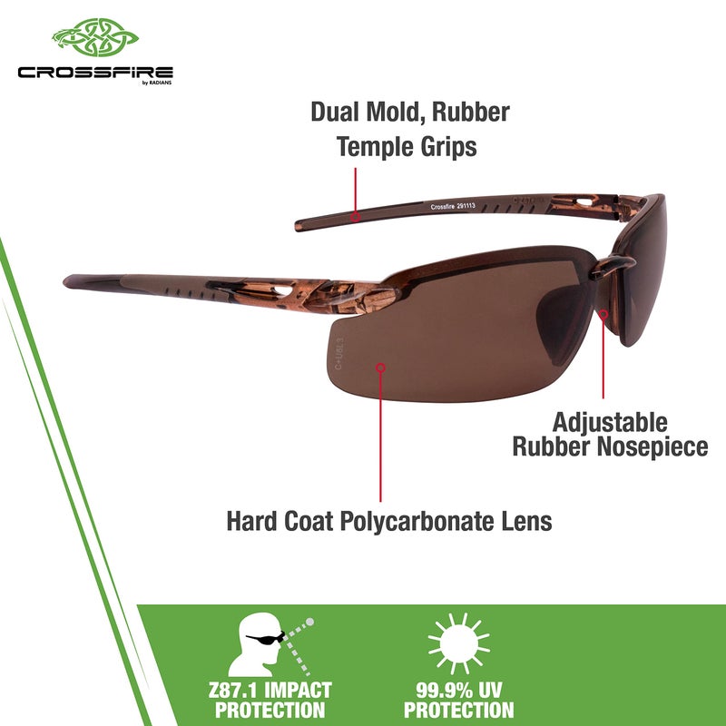 Crossfire Eyewear 291113 Es5 Polarized Safety Glasses with High Definition Brown Polarized Lens and Crystal Brown Frame - Image 2
